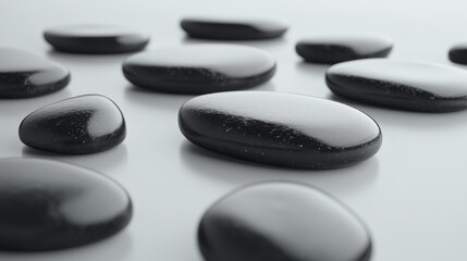 Smooth Black Stones Arranged on a White Surface