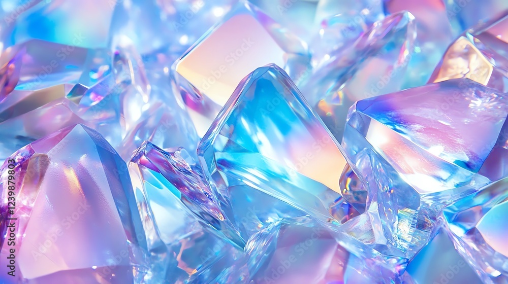 Poster colorful crystals sparkle under soft light in a close-up view showcasing their unique facets and ref