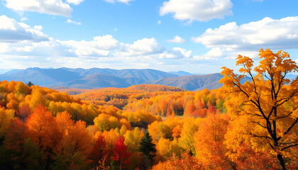 Fototapeta premium Colorful autumn background panorama, low-poly. isolated with white shades