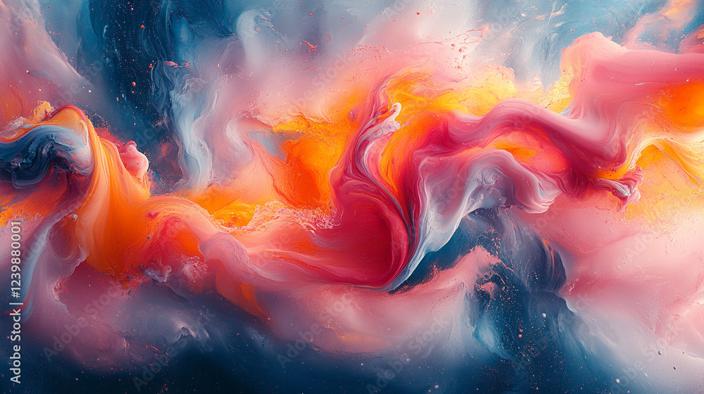 Poster a dynamic abstract flow of vibrant colors and rich textures, symbolizing energy, motion, and transfo