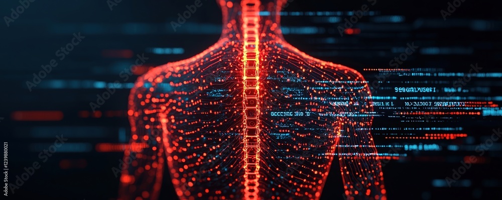 Poster personalized medicine concepts. digital representation of a human spine with data visualization effe