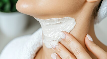 A close-up of a person applying a facial mask on their neck.