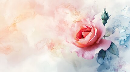 A Single Pink Rose Watercolor Painting