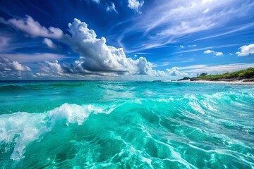 Turquoise Ocean Waters with Foamy Waves