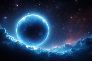 Obraz premium Glowing Blue Planet in Cosmic Space Scene