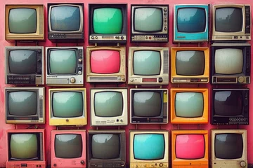  Retro Colorful Vintage Televisions Collage in Pop Art Style with Neon Accents © Milana