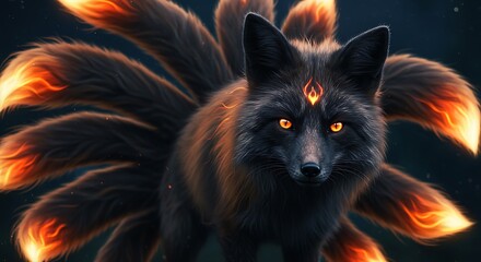 Fiery Nine Tailed Fox Digital Art Fantasy Artwork