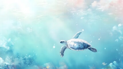 Fototapeta premium Serene Sea Turtle Gracefully Swimming Underwater