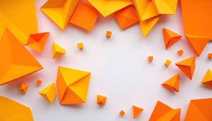 Abstract yellow and orange geometric shapes made out of paper, colorful. isolated with white shades