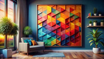 Vibrant Abstract Geometric Wall Art: Modern Colorful Shapes & Deep Focus