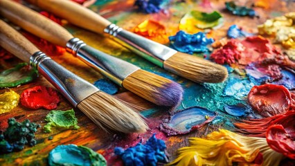 Obraz premium Vibrant Artist's Palette with Colorful Paints and Detailed Brushes