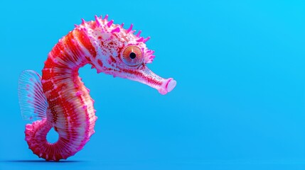 Fototapeta premium Pink seahorse, ocean background, aquatic life, vibrant, poster