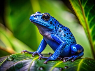 Vibrant Blue Poison Dart Frog in Sipaliwini Savanna Rainforest