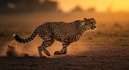 Cheetah Running at Sunset Golden Hour Wildlife Photo