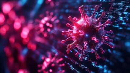 Fototapeta premium A cyber virus spreading through glowing digital veins, menacing and surreal
