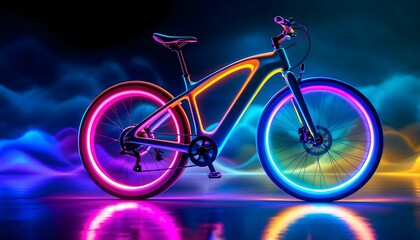 Fototapeta premium Neon Bicycle with Colorful Led Wheels Night Ride
