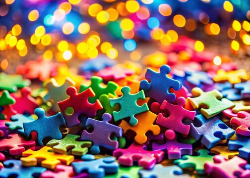 Vibrant Jigsaw Puzzle Background in Close-Up
