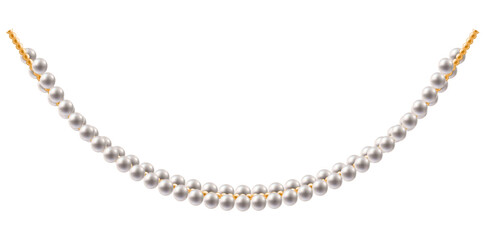 Stunning Pearl Necklace With Gold Chain Vector Illustration.	