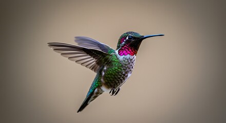 Fototapeta premium Stunning Hummingbird in Flight Green and Pink Bird Photography