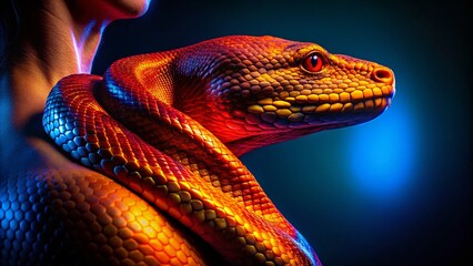 Vibrant Orange Snake Head Peeping from Behind a Person's Neck