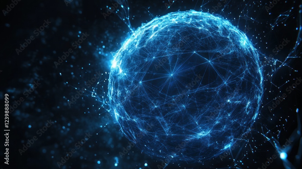 Poster cyberpunk glowing globe interconnected lines nodes technology smart communication concept
