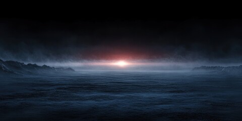 Surreal Twilight Landscape with Glowing Light and Soft Mist in Romantic Style