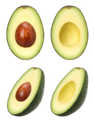 Hass avocado cut in half isolated, transparent PNG, PNG format, collection