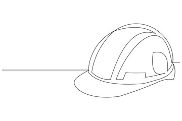 Continuous single line sketch drawing safety helmet hardhat engineer architect head protection. One line art industrial equipment professional work vector illustration