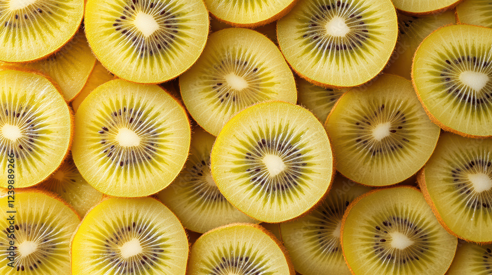 Canvas Prints Sliced golden kiwis arranged in vibrant, colorful display