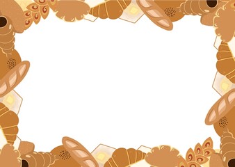 色々なパンの背景素材イラスト　フレーム