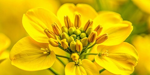 Fototapeta premium Vibrant Yellow Rapeseed Flowers Macro Photography - Spring Blossom Detail
