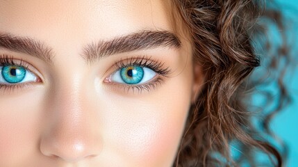 Obraz premium Close-up Woman Blue Eyes Curly Hair Beauty Portrait