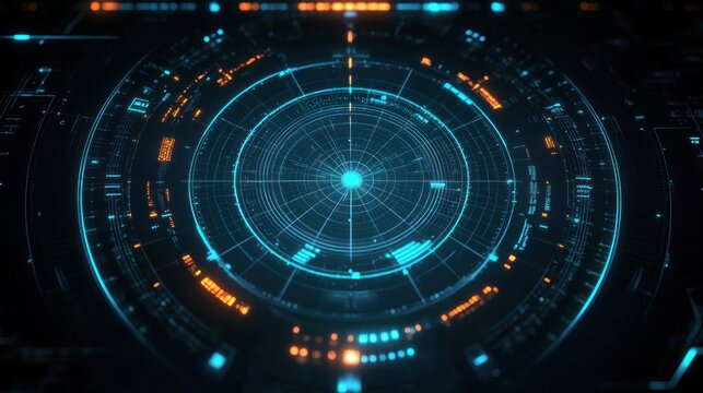 Futuristic Radar Interface Technology with Digital Display and Symmetrical Patterns - Powered by Adobe