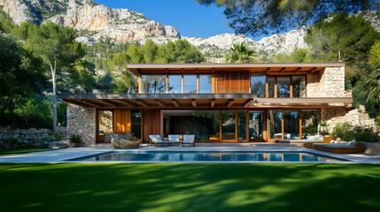 Obraz premium A minimalist modern house in the mountains of Mallorca