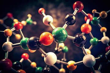 Vintage Photo of Isolated Urea Molecule on Black Background - Scientific Illustration