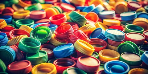 Vintage Photo of Colorful Plastic Bottle Caps Pile - Retro Recycling Texture