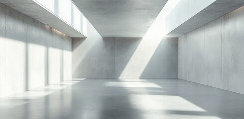 Obraz premium Minimalist modern concrete interior room with skylights and dramatic shadows