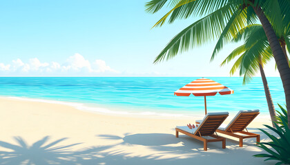 Obraz premium Summer vacation beach minimal background, low-poly. isolated with white shades