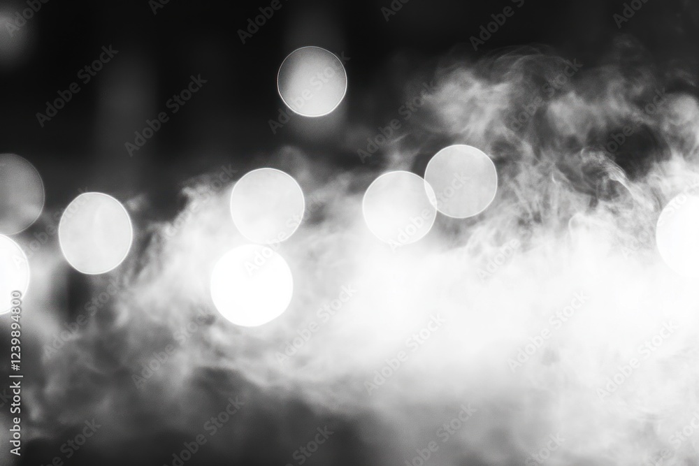Poster dreamy black and white abstract composition with soft bokeh circular light shapes and ethereal light