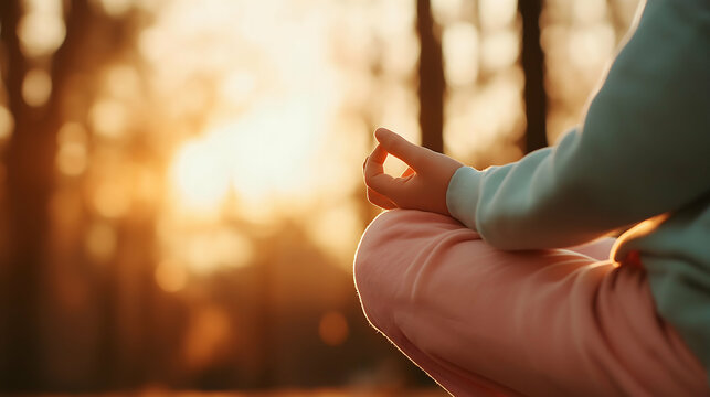 A serene figure meditates in nature, bathed in warm sunlight, promoting peace and mindfulness.