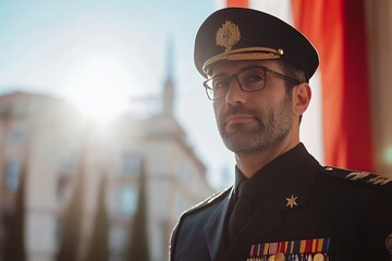 Obraz premium Portrait of a serious military officer in uniform.