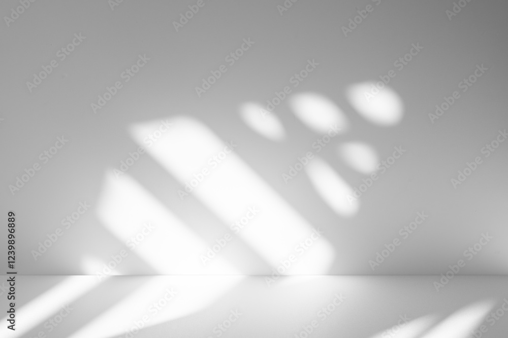 Poster wall interior background, studio and backdrops show products.with shadow from window color white and