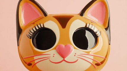Fototapeta premium 47.A playful and stylish cat mask accessory, showcasing a cartoon-like kitten face with bold lines, large rounded eye holes, a heart-shaped pink nose, and subtle detailing for an adorable finish.