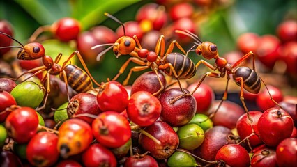 Weaver Ants Harvesting Coffee Berries: A Candid Close-Up