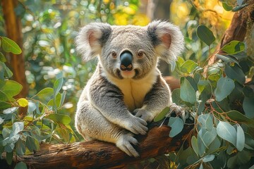 Fototapeta premium Koala Sitting on Eucalyptus Branch in Nature Outdoors