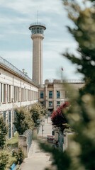 Fototapeta premium Prison Courtyard View Tower Walls Security and Greenery