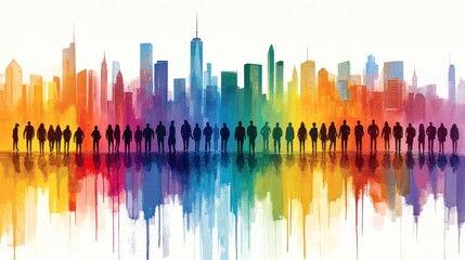 Obraz premium Vibrant Cityscape: A Rainbow of People and Buildings