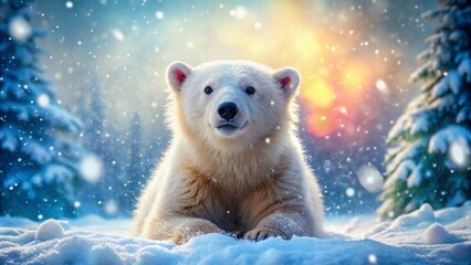 Naklejka premium Winter Wonderland: Polar Bear Frolics in the Snow
