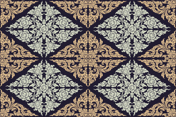 Seamless traditional Thai art floral arabesque pattern motifs suitable for wallpaper, clothing, curtain, textile, tile, blanket and fabric design isolated illustration vector archive EPS files.