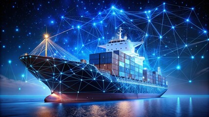 Worldwide Cargo Ship Polygonal Wireframe Mesh Constellation